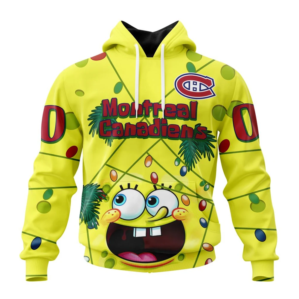 Hoodie Montreal Canadiens Specialized Jersey With Spongebob All Over Print Hoodie Style 83432