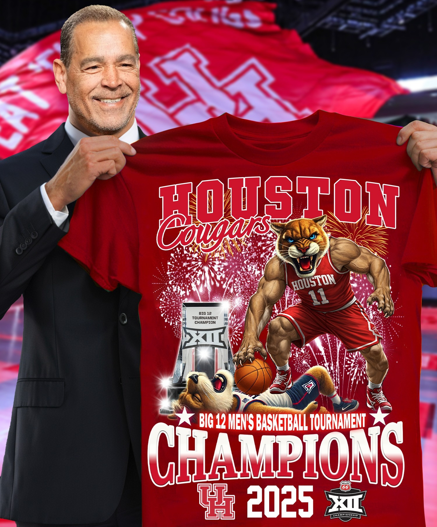 Houston Cougars Big 12 Men's Basketball Tournament Champions 2025 Shirt Oregontrailrvpk Shirt