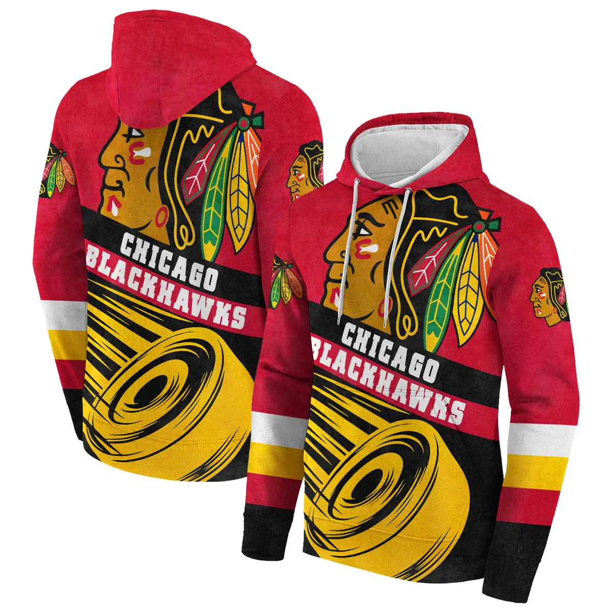 Ice Hockey Puck Chicago Blackhawks National Hockey League All Over Print Hoodie Style 48797