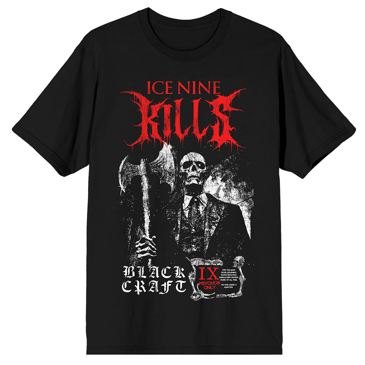 Ice Nine Kills Merch T-Shirt Blackcraft INK Skeleton Corpses Ice 9 Kills Band Tour Merch Oregontrailrvpk Shirt