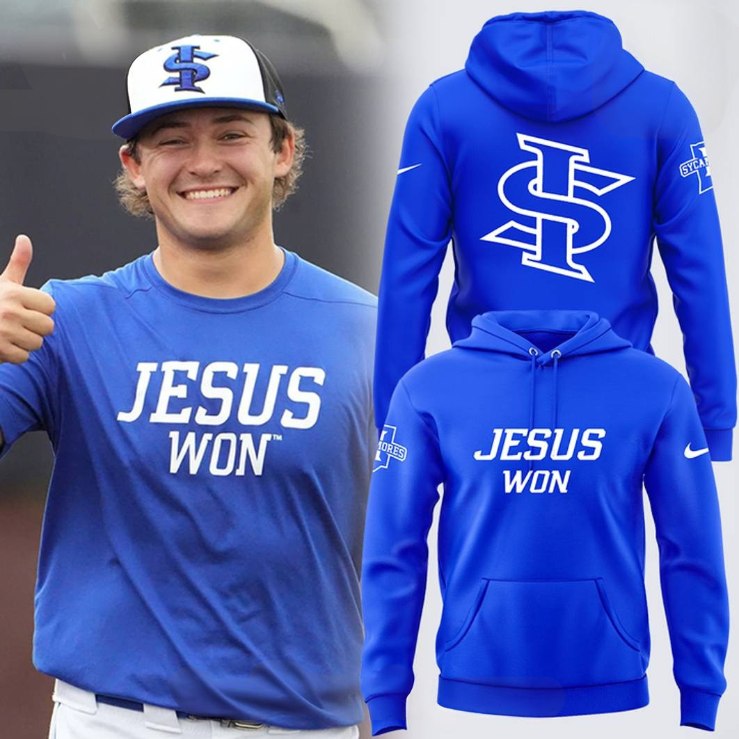 Indiana State Sycamores Baseball JESUS WON 2025 Special Blue Hoodie
