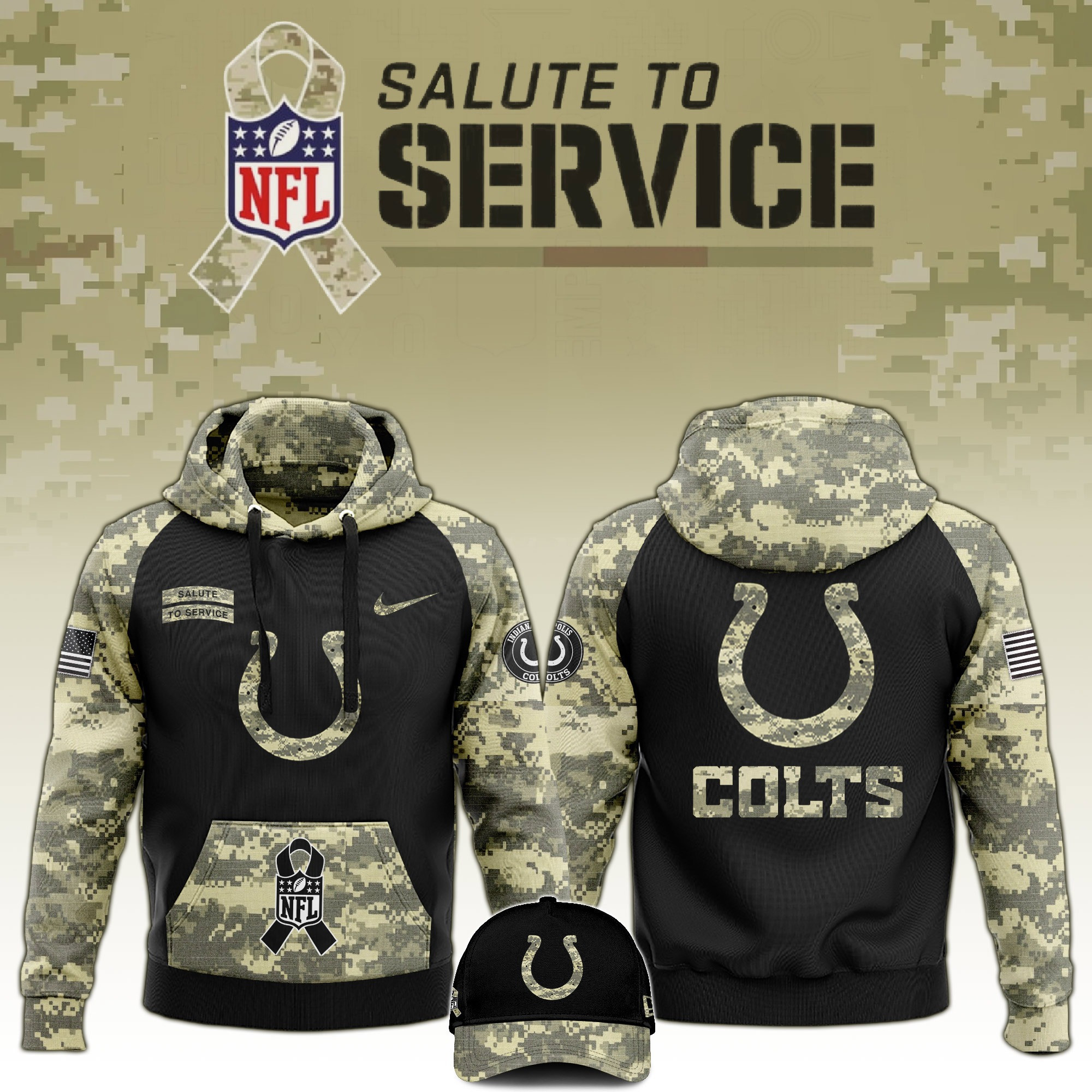 Indianapolis Colts Salute to Service Club Limited Camo Hoodie And Hat Best Football Fans Merch