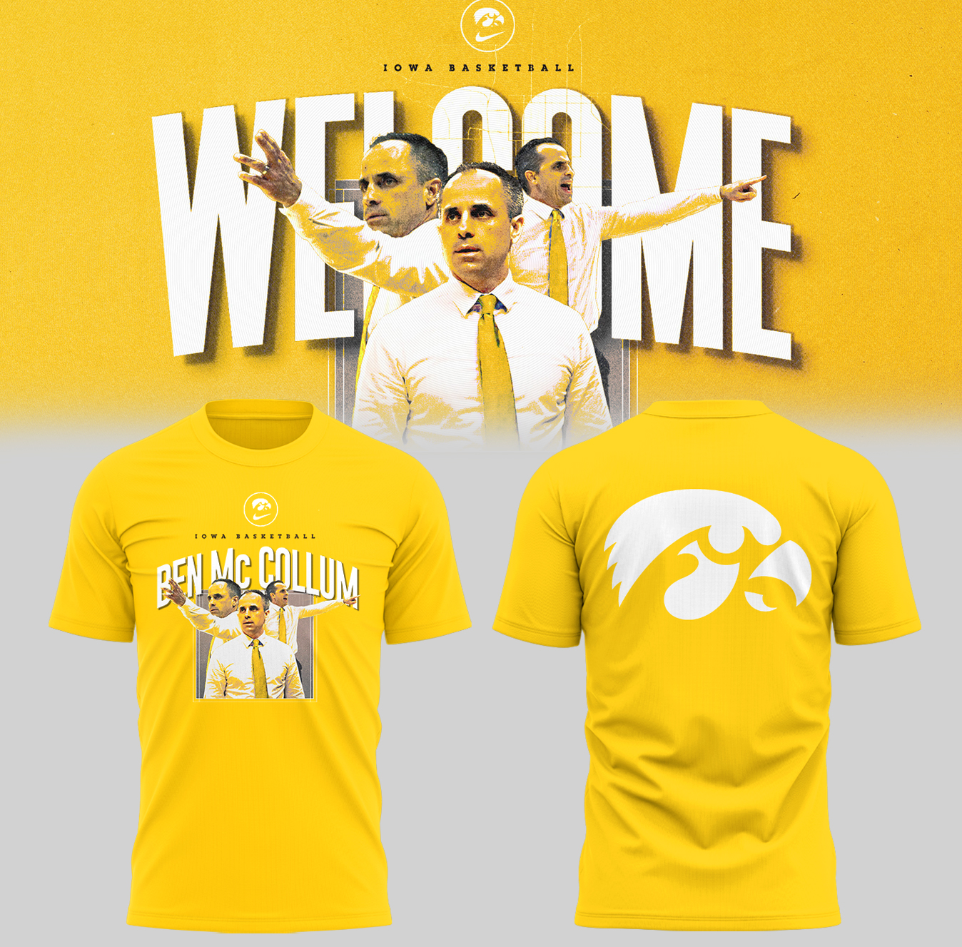 Iowa Basketball Wellcom Coach Ben McCollum Yellow T-Shirt Best Presents For Basketball Players Oregontrailrvpk Shirt