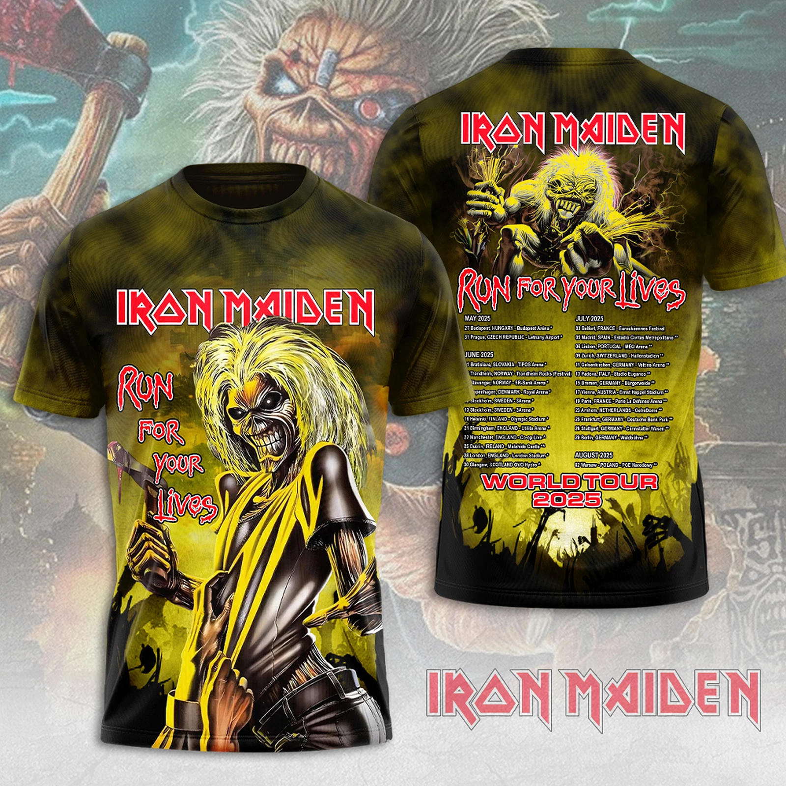 Iron Maiden Inspired Run For Your Lives World Tour 2025 3D T-Shirt Oregontrailrvpk Shirt