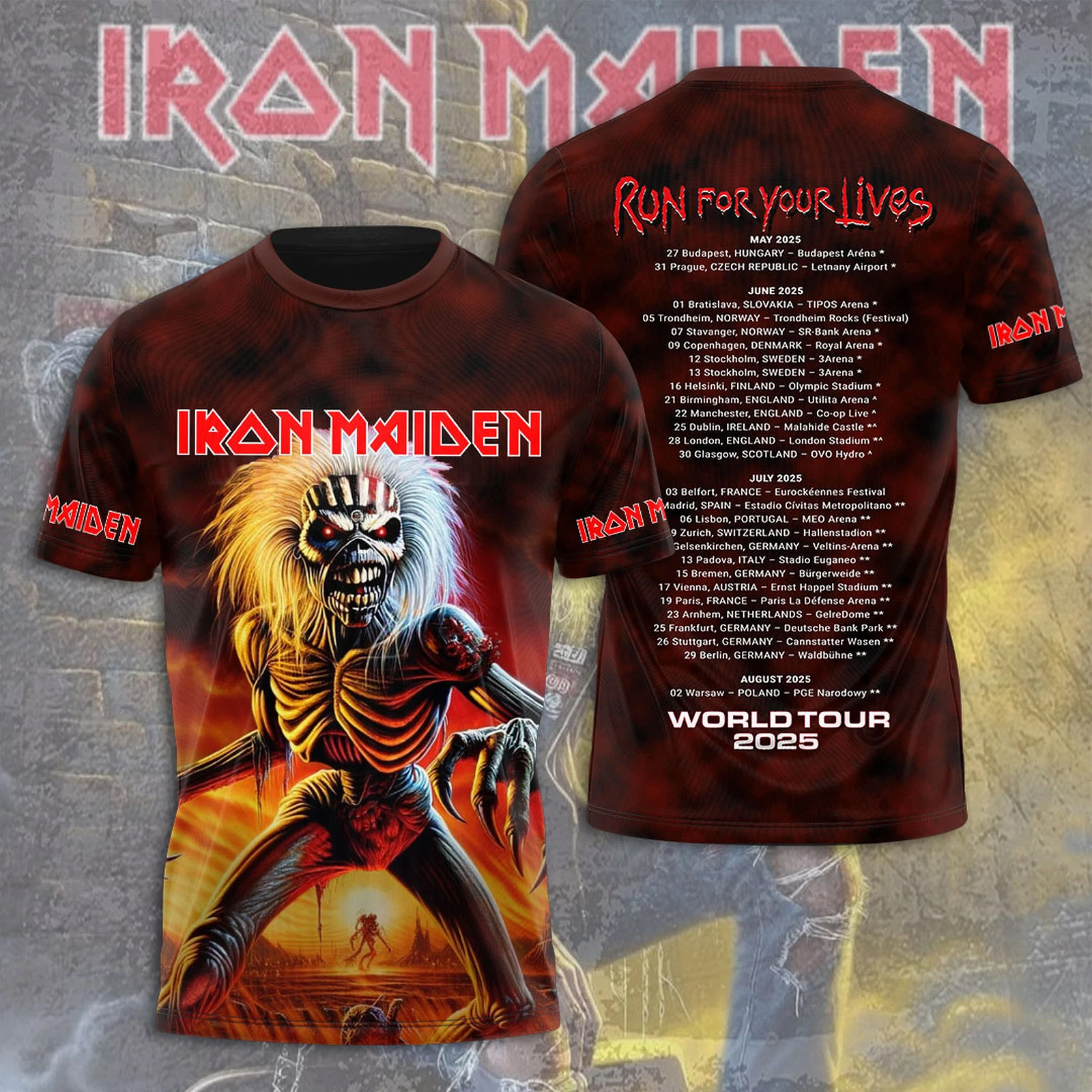 Iron Maiden Inspired Run For Your Lives World Tour 2025 T-Shirt Father'S Day Gifts Music Lover Oregontrailrvpk Shirt