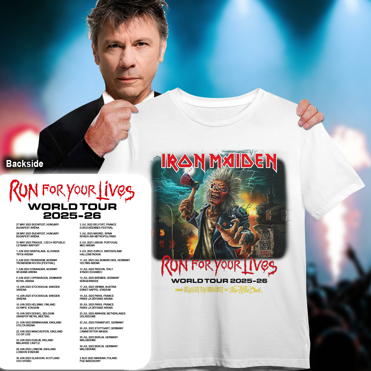 Iron Maiden World Tour 25-26 Run For Your Life White T-Shirt Cool Oregontrailrvpk Shirt