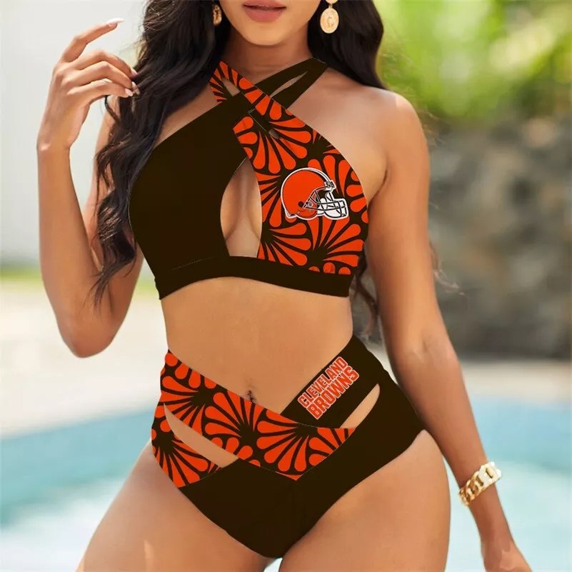 Jacksonville Jaguars Womens 2Pcs Bikini Swimsuit Criss Cross Cutout Bathing Suit St1994
