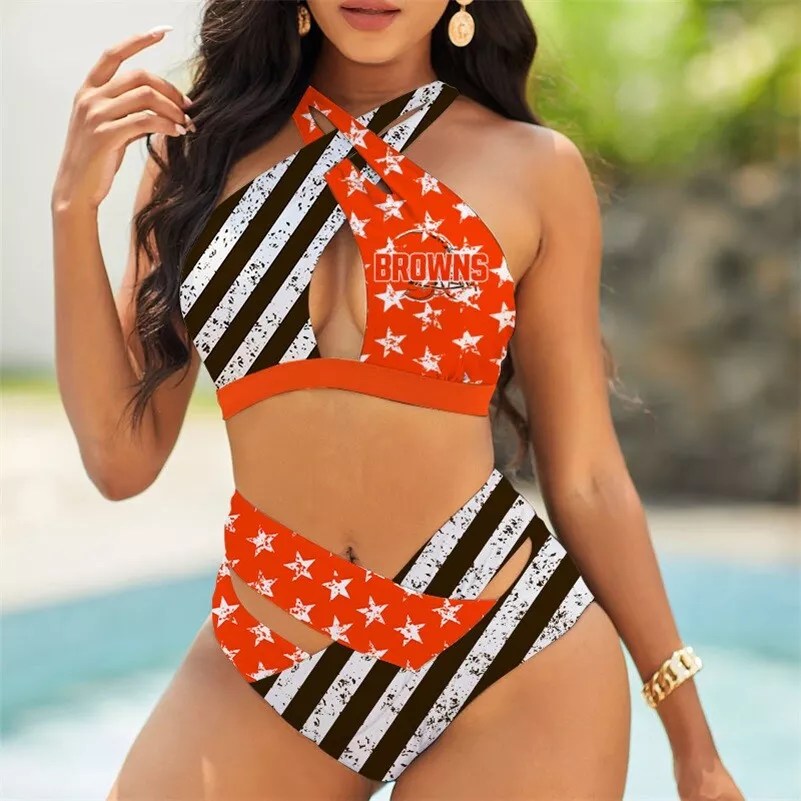 Jacksonville Jaguars Womens 2Pcs Bikini Swimsuit Criss Cross Cutout Bathing Suit St1998
