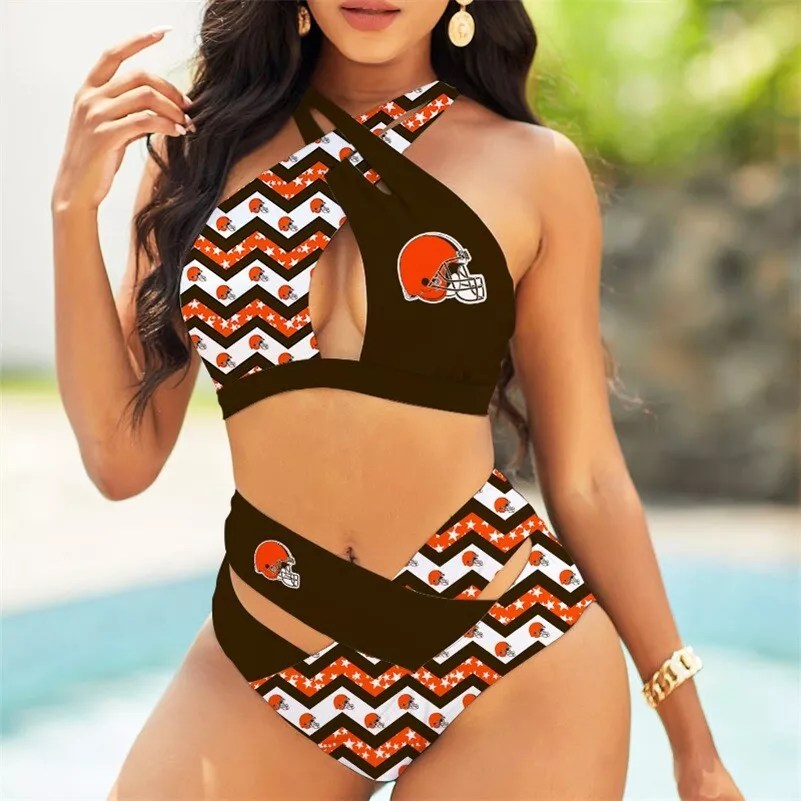 Jacksonville Jaguars Womens 2Pcs Bikini Swimsuit Criss Cross Cutout Bathing Suit St5609