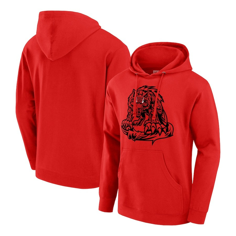 Jacob Fatu Hoodie Men's Red Jacob Fatu Tribal Wolf Pullover Hoodie Fan Merch