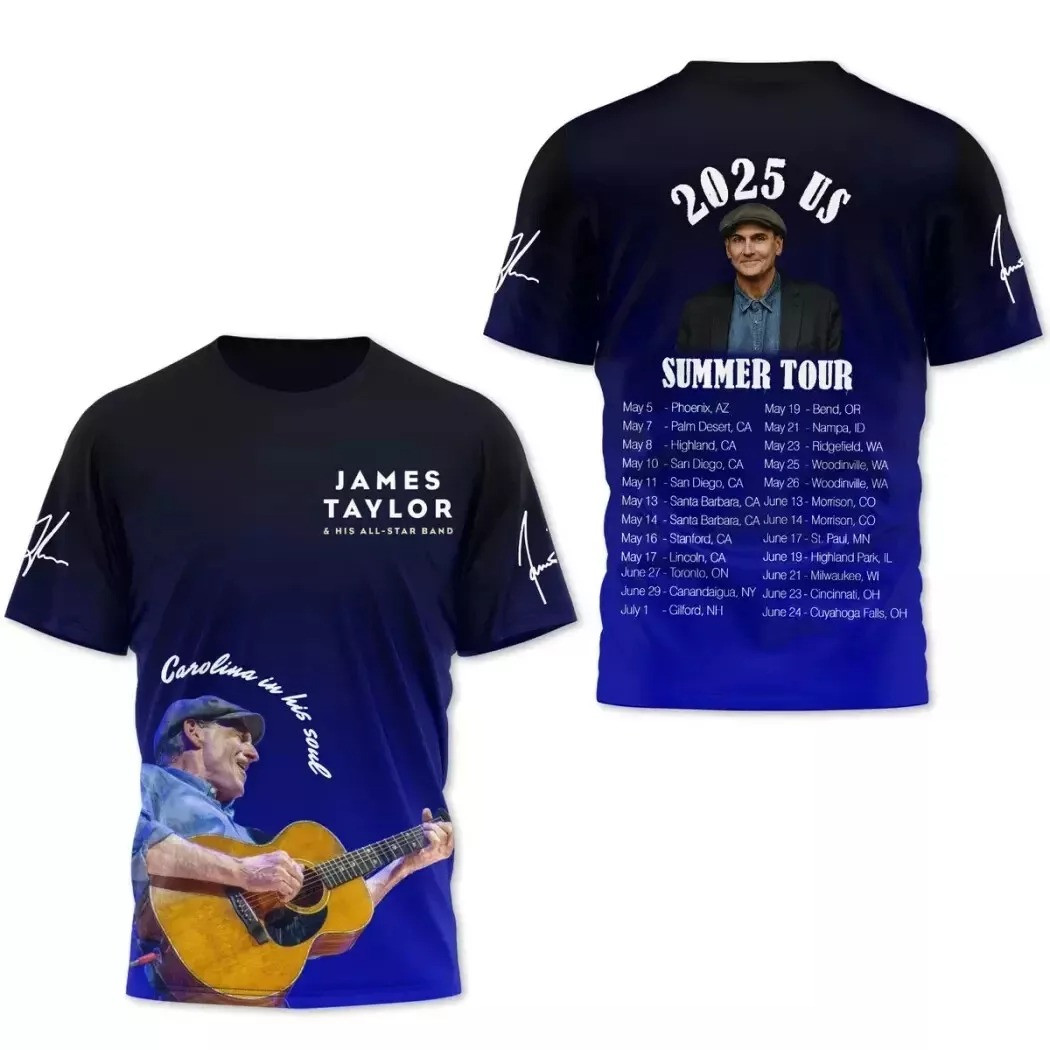 James Taylor 2025 US Summer Tour Signature 3D T-Shirt Music Lovers Gifts Oregontrailrvpk Shirt