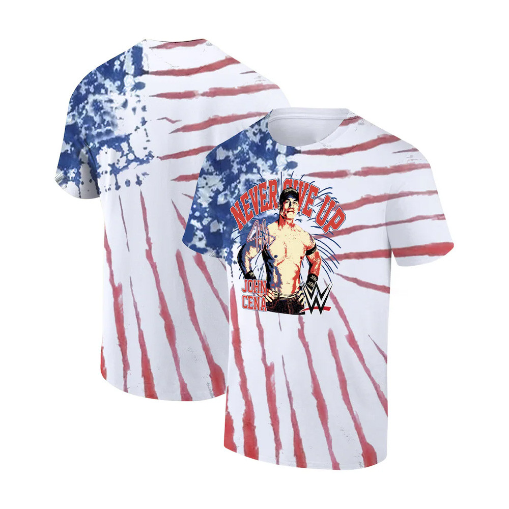 John Cena Never Give Up American Flag Tie-Dye T-Shirt Fathers Day Gifts Special Oregontrailrvpk Shirt