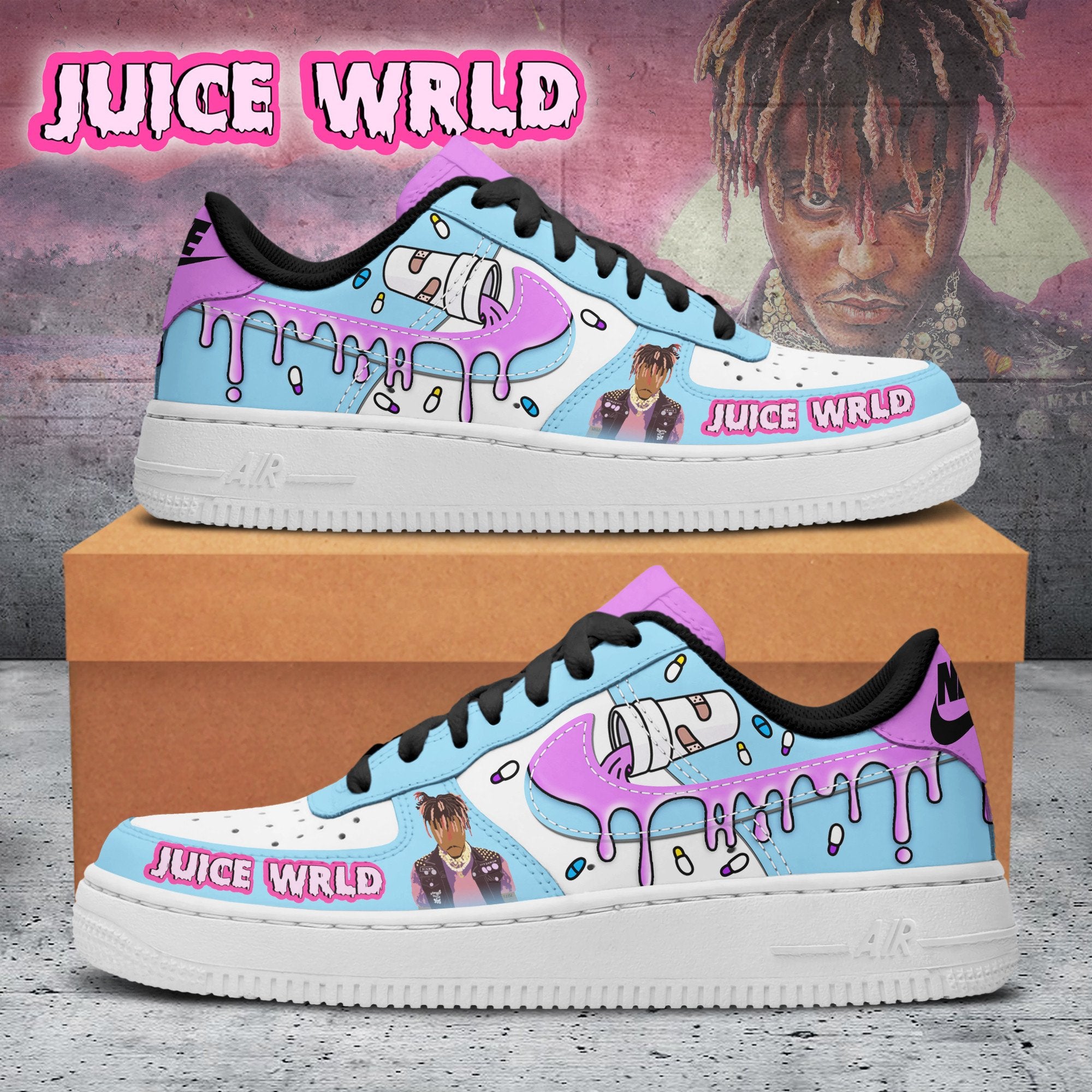 Juice WRLD Air Low-Top Sneakers Shoes For Men And Women Black Insole