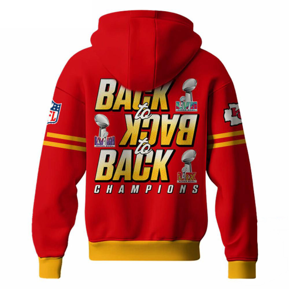 Kansas City Chiefs Back To Back To Back Super Bowl LIX Champions Hoodie Football