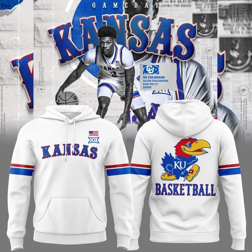 Kansas Jayhawks 2025 New Uniform Special White Hoodie Presents For Basketball Fans