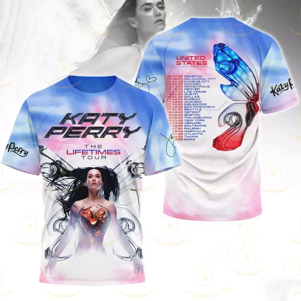 Katy Perry The Lifetimes Tour 2025 Signature 3D T-Shirt Music Gift Ideas For Guys Oregontrailrvpk Shirt