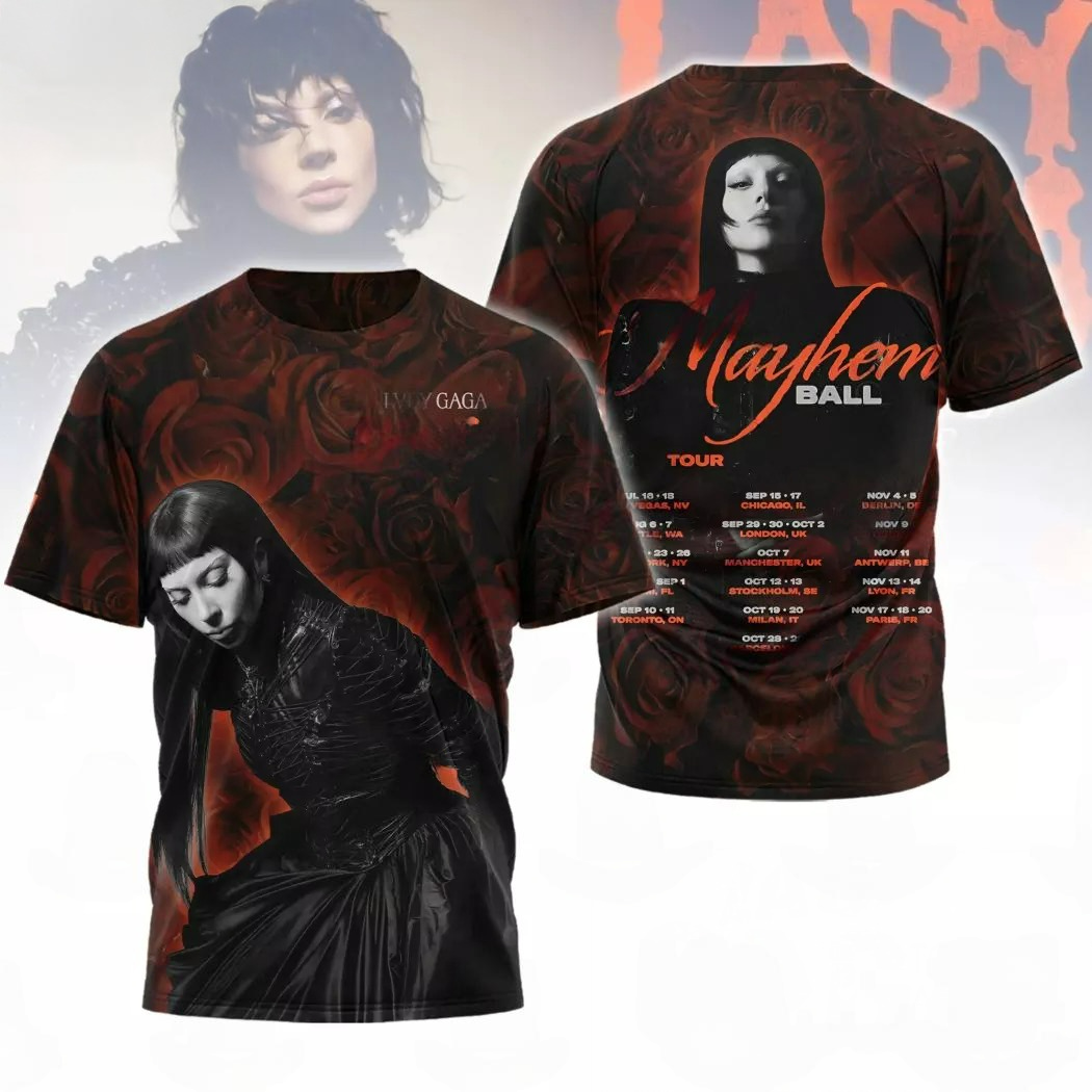 Lady Gaga The Mayhem Ball 2025 Tour 3D T-Shirt Gift Ideas For Music Lovers Oregontrailrvpk Shirt