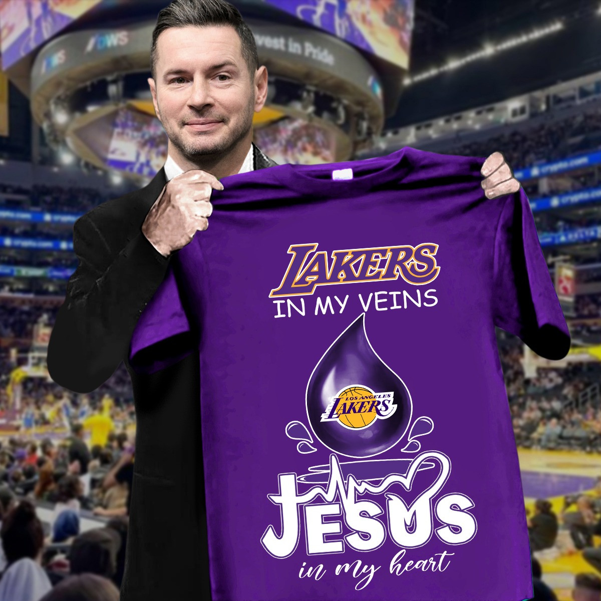 Lakers In My Veins Jesus In My Heart T-Shirt Faith Gifts For Los Angeles Lakers Fans Oregontrailrvpk Shirt