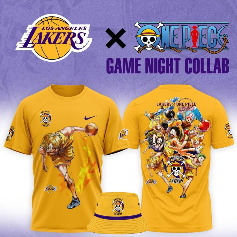 Lakers One Piece Shirt And Bucket Hat Merch Pirates Sanji Luffy One Piece LA Lakers Collab Oregontrailrvpk Shirt
