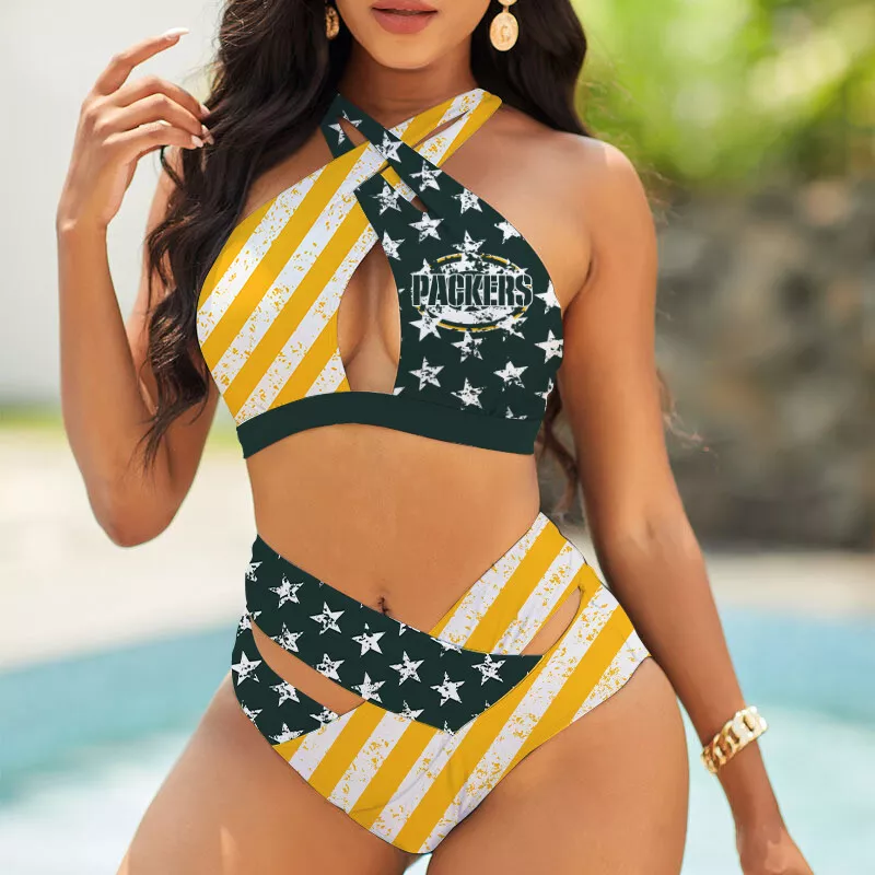 Las Vegas Raiders Womens 2Pcs Bikini Swimsuit Criss Cross Cutout Bathing Suit St1934