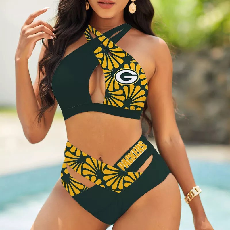 Las Vegas Raiders Womens 2Pcs Bikini Swimsuit Criss Cross Cutout Bathing Suit St2981
