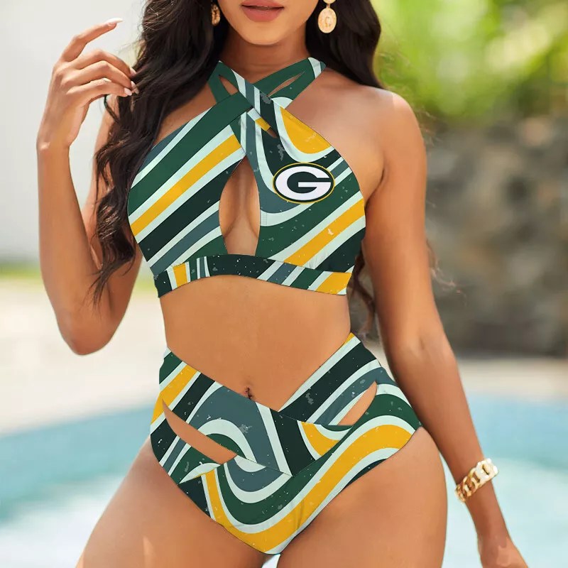 Las Vegas Raiders Womens 2Pcs Bikini Swimsuit Criss Cross Cutout Bathing Suit St5526