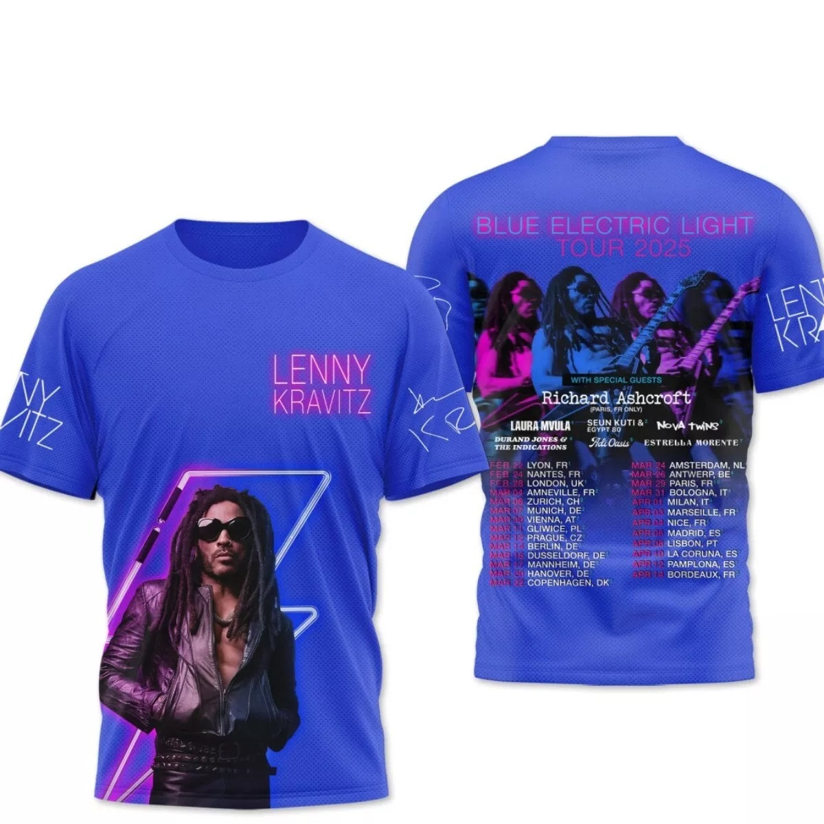 Lenny Kravitz Blue Electric Light 2025 3D T-Shirt Lenny Kravitz Oregontrailrvpk Shirt