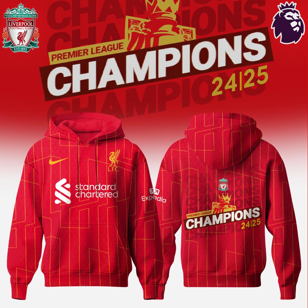 Liverpool Premier League Champions 2024/25 Season Hoodie Gifts To Give Football Players