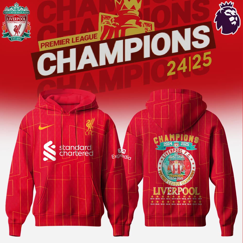 Liverpool Premier League Champions 2024/25 Season Hoodie Presents For Football Players