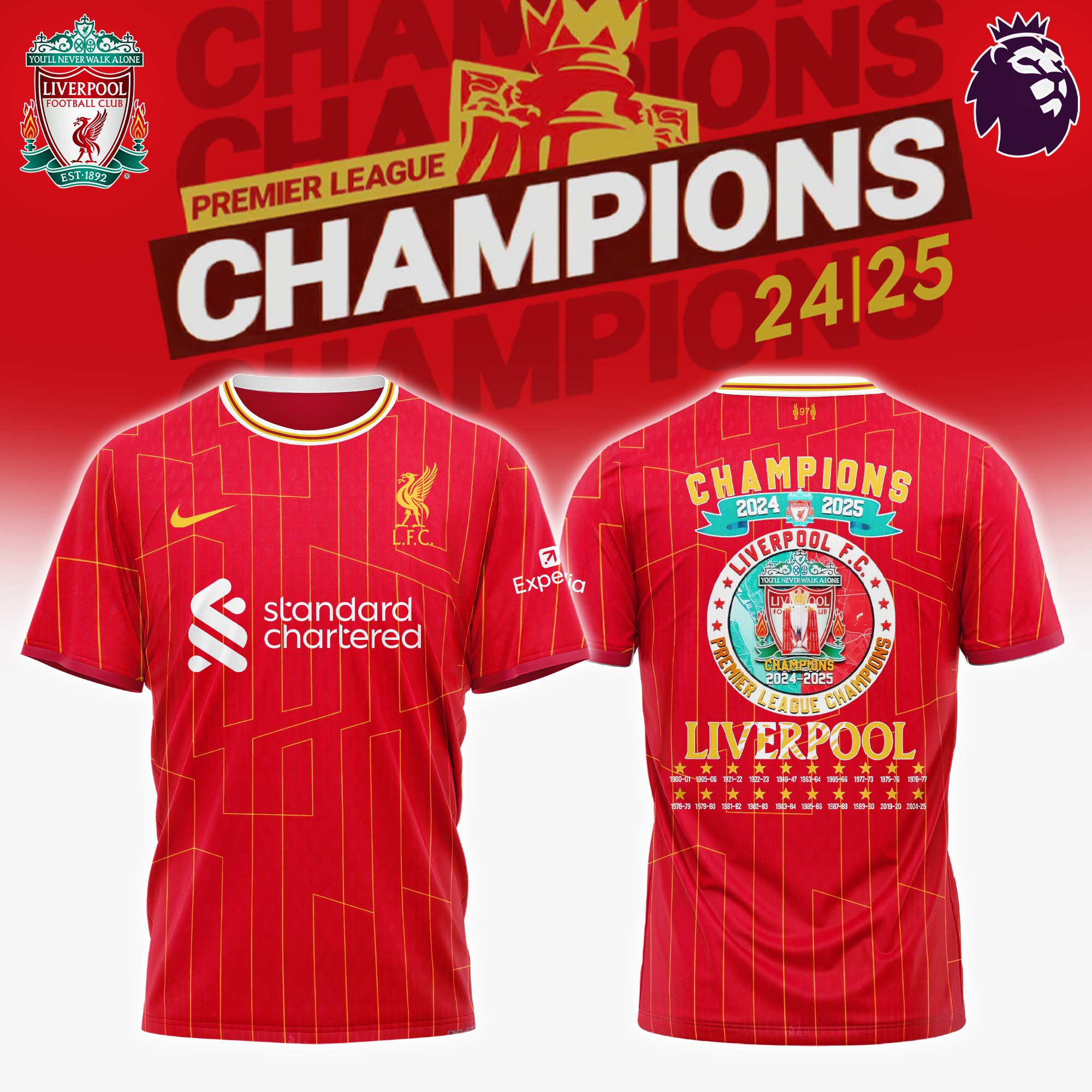 Liverpool Premier League Champions 2024/25 Season Tshirt Best Gifts For Football Players Oregontrailrvpk Shirt