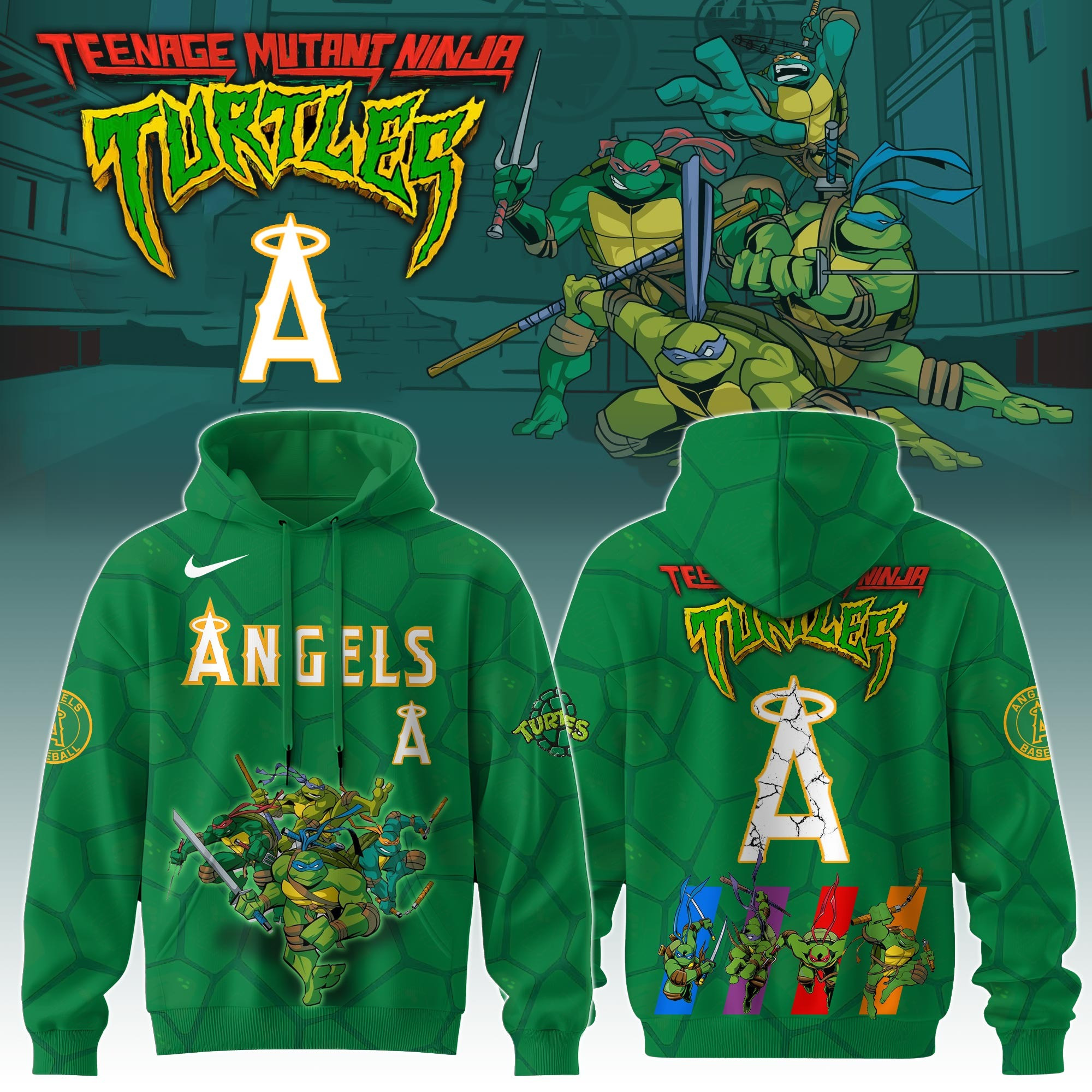 Los Angeles Angels MLB X Ninja Turtles Hoodie Baseball Ninja Turtles Lovers