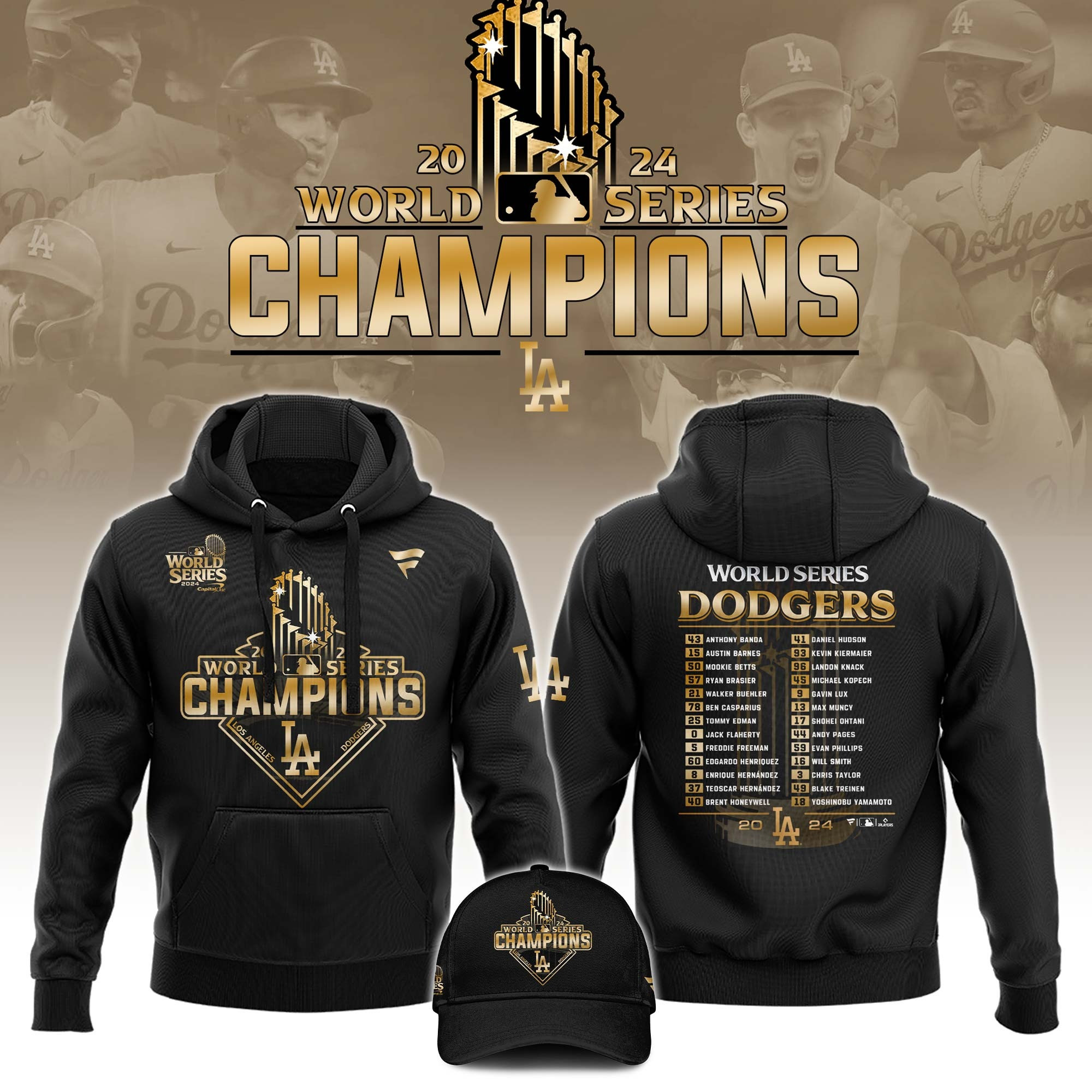 Los Angeles Dodgers 2024 Champions WorldSeries Hoodie Presents