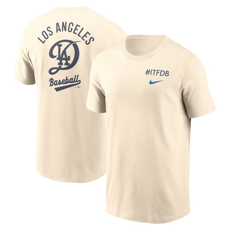 Los Angeles Dodgers Nike Cream 2025 City Connect T-Shirt ITFDB Gifts For Dodgers Fans Oregontrailrvpk Shirt
