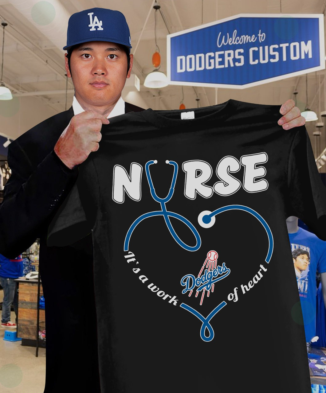 Los Angeles Dodgers Nurse It's A Work Of Heart T-Shirt Best Gifts For Nurse Baseball Fans Oregontrailrvpk Shirt