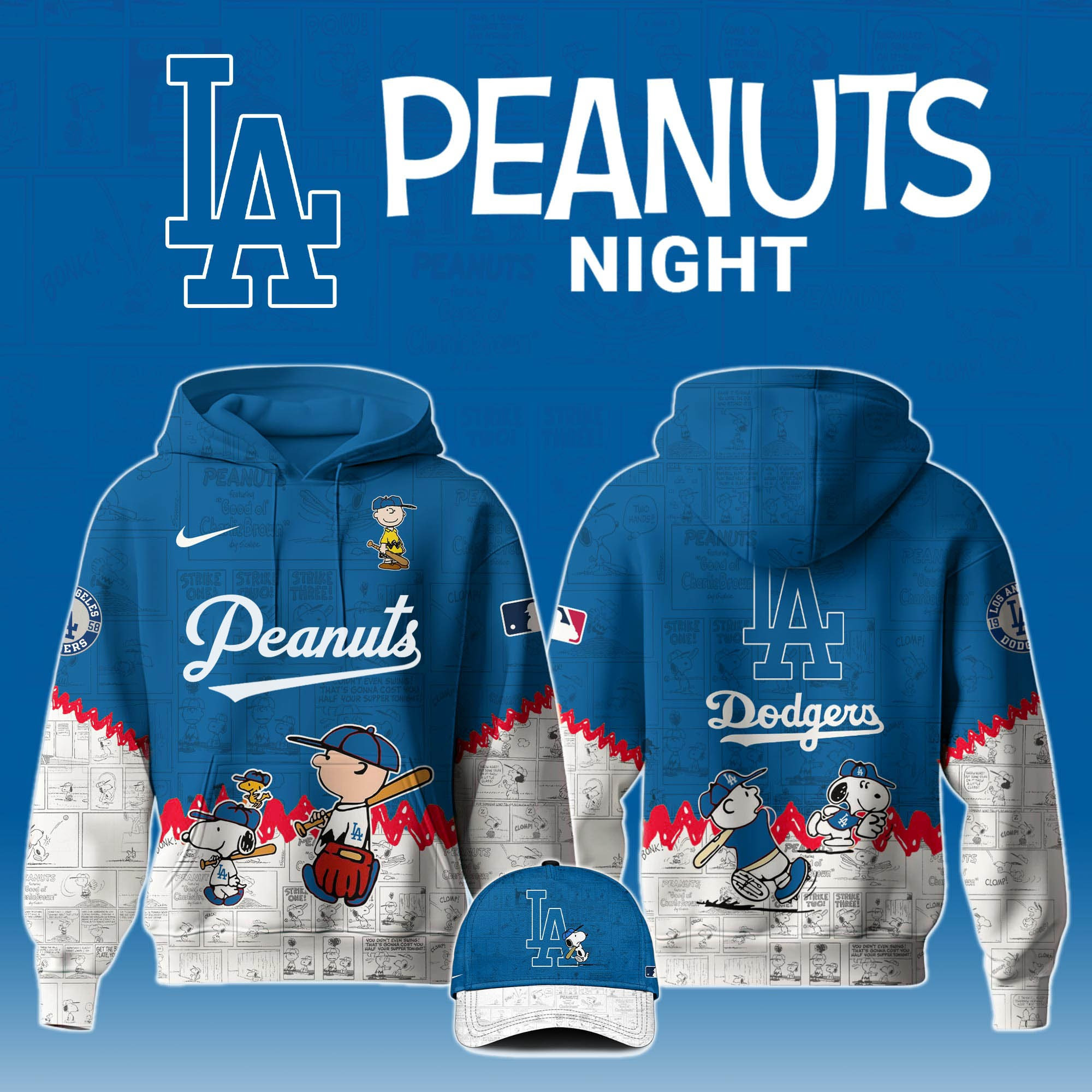 Los Angeles Dodgers PEANUTS 75th Anniversary Hoodie And Hat LA Dodgers