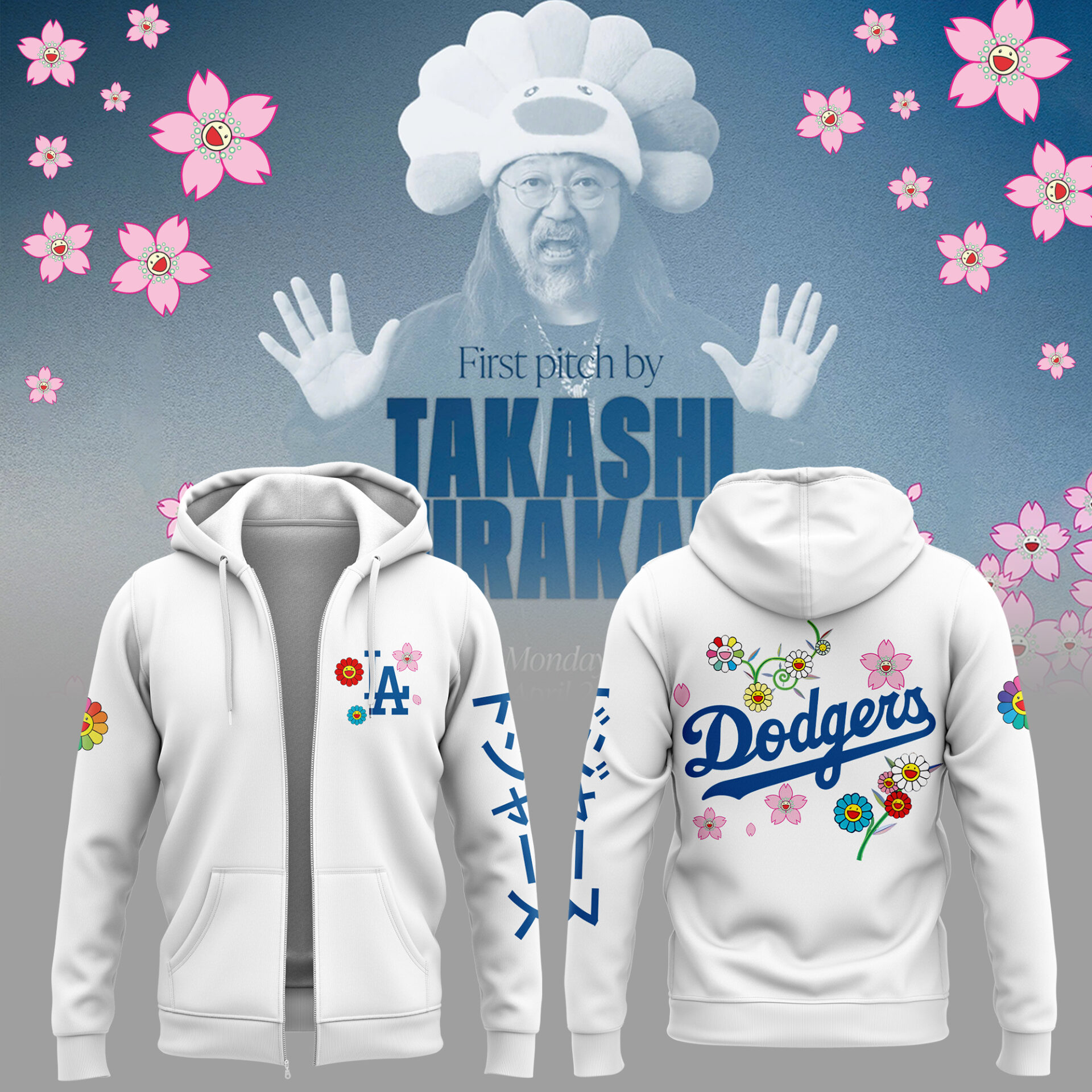 Los Angeles Dodgers x Takashi Murakami Japanese Heritage Night Zip Hoodie Gift For Baseball Lover