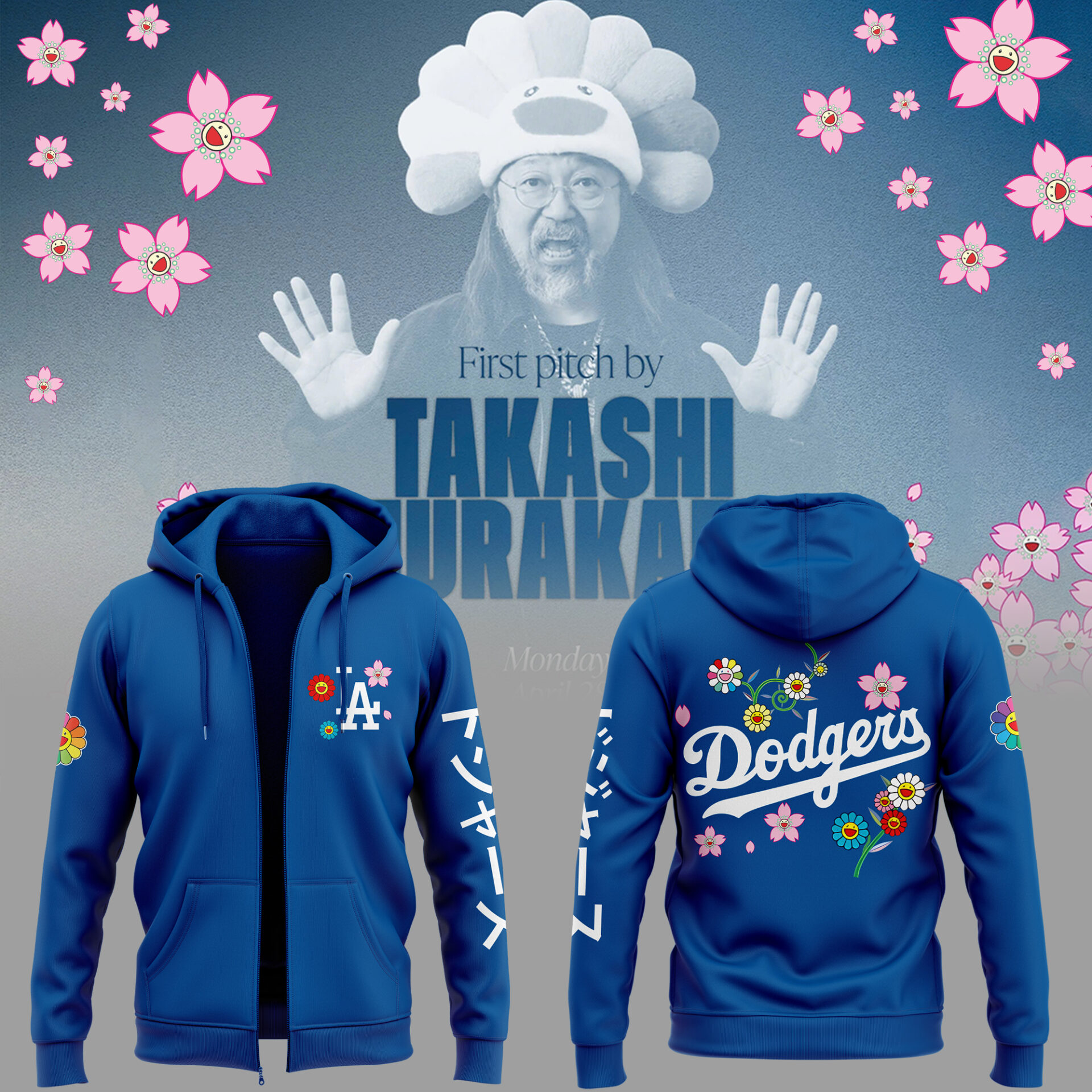 Los Angeles Dodgers x Takashi Murakami Japanese Heritage Night Zip Hoodie Gift Ideas For Baseball Players