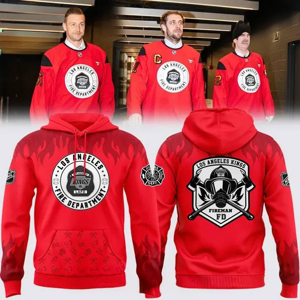 Los Angeles Kings First Responders Fire Department 2025 Special Red Hoodie