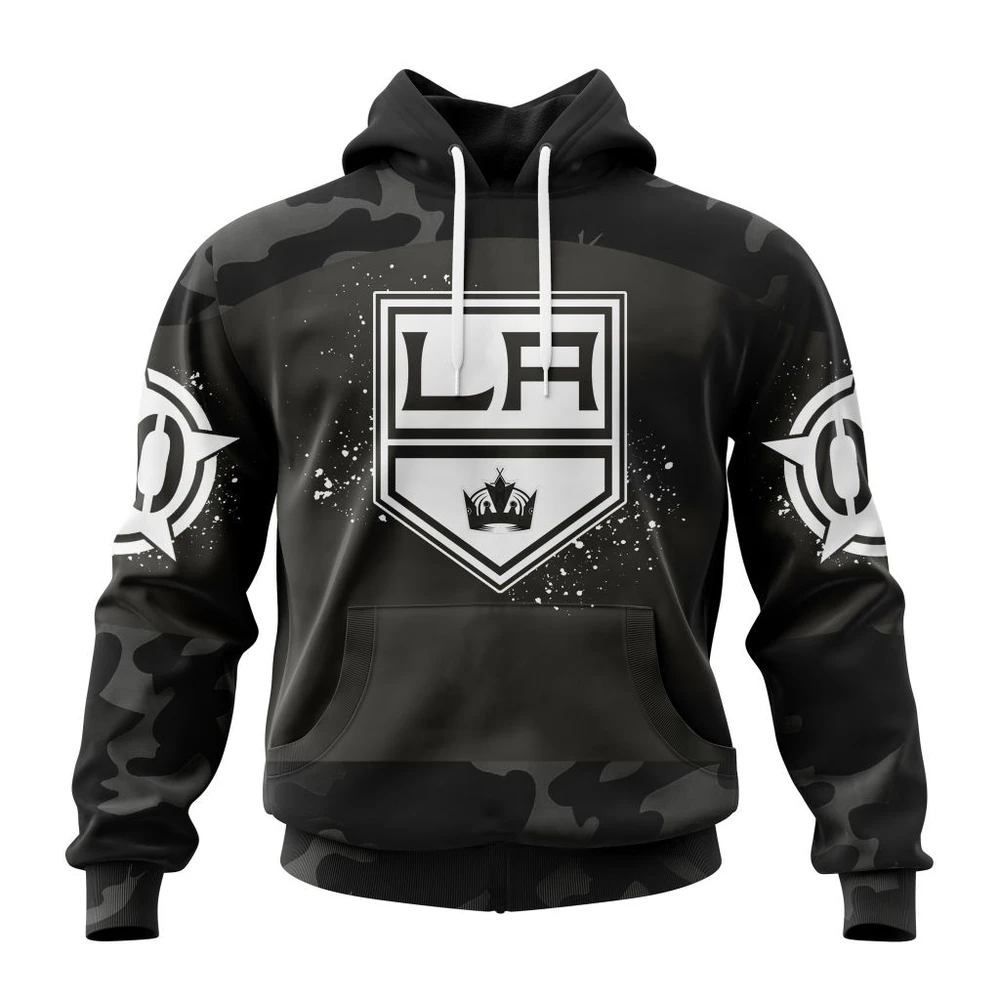 Los Angeles Kings Special Black Camo Design For Veterans Day All Over Print Hoodie Style 64830