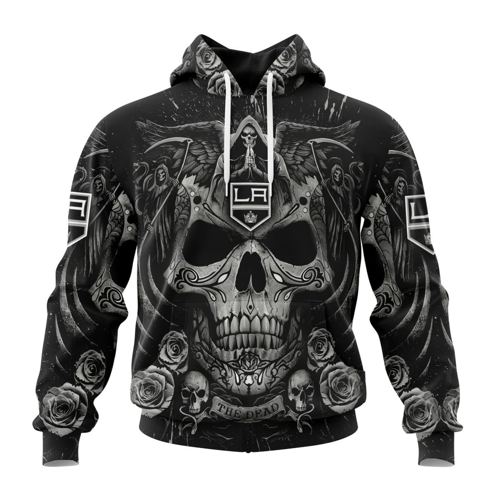 Los Angeles Kings Special Design With Skull Art All Over Print Hoodie Style 35009