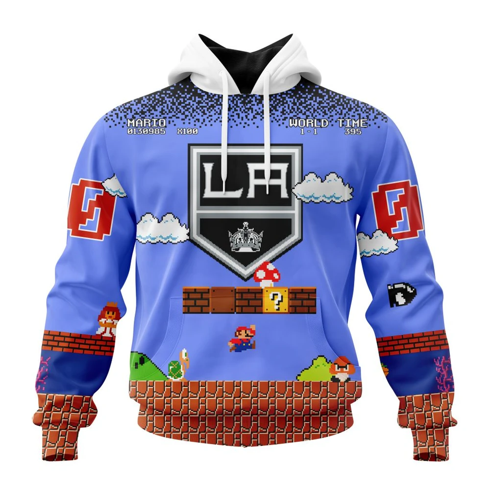 Los Angeles Kings Special Kits With Super Mario Game Design All Over Print Hoodie Style 18856