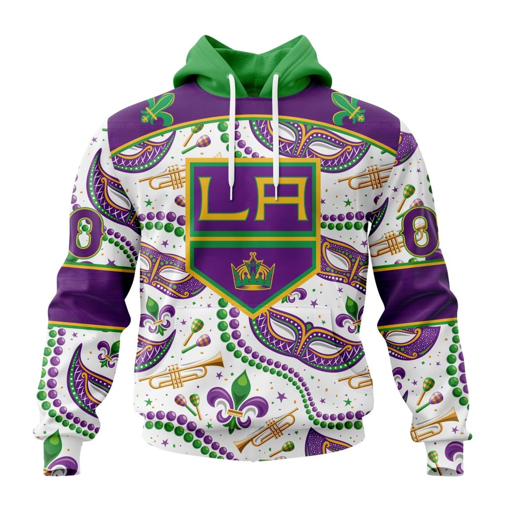 Los Angeles Kings Special Mardi Gras Design All Over Print Hoodie Style 33297