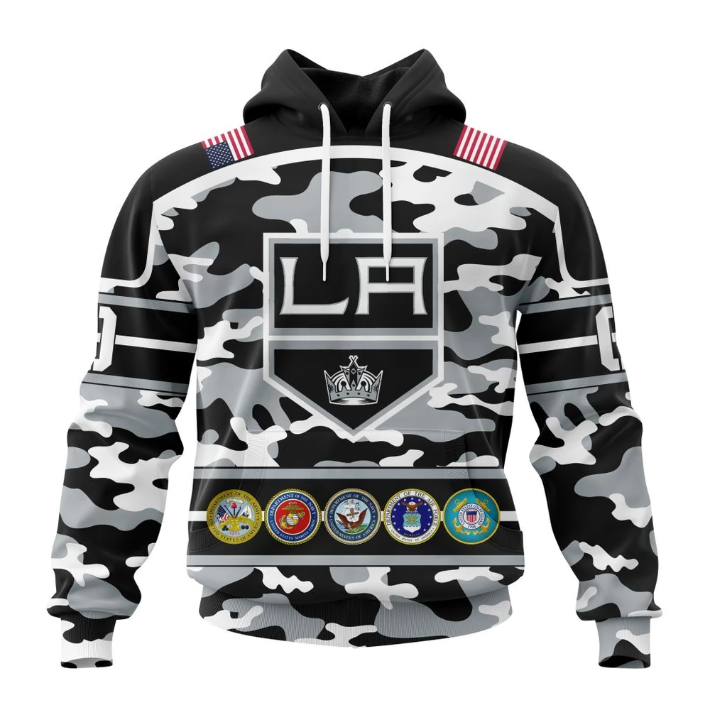 Los Angeles Kings Specialized Design Wih Camo Team Color And Military Force Logo All Over Print Hoodie Style 45224