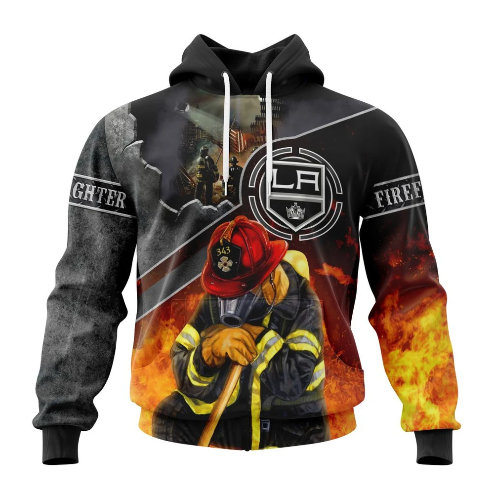 Los Angeles Kings Specialized Kits To Honor Firefighter In Patriot Day We Will Never Forget All Over Print Hoodie Style 66928