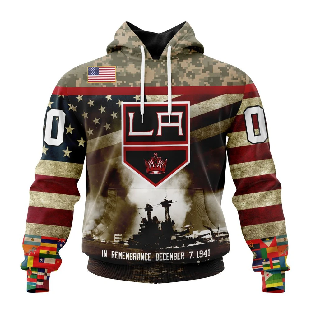 Los Angeles Kings Specialized Unisex Kits Remember Pearl Harbor All Over Print Hoodie Style 25357