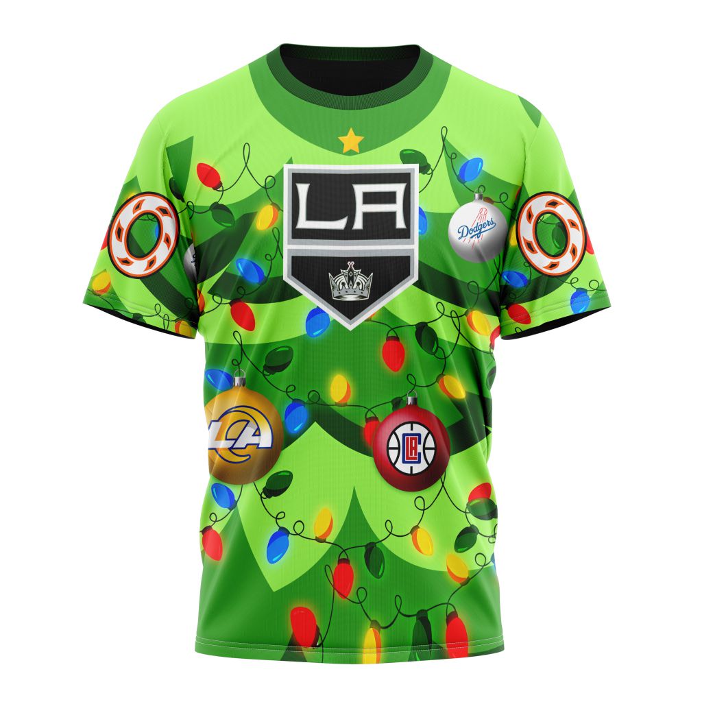 Los Angeles Kings Specialized Unisex Kits With Unisex Kits With Christmass Tree Color And City's Sport Teams Personalized Name And Number T-Shirt Oregontrailrvpk Shirt