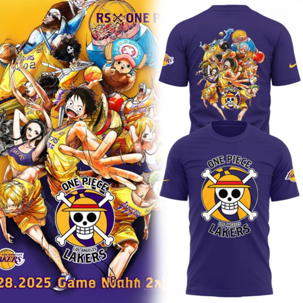 Los Angeles Lakers One Piece Night 2025 Purple T-Shirt Gift Ideas For Basketball Lovers Oregontrailrvpk Shirt