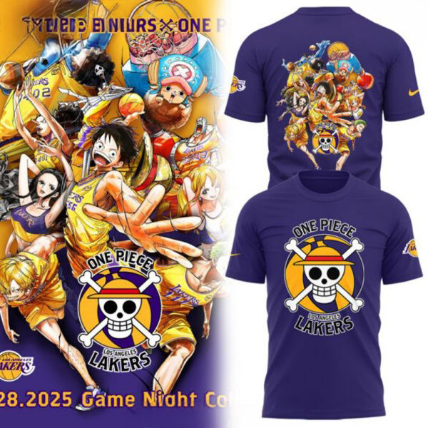 Los Angeles Lakers One Piece Night 2025 Purple T-Shirt Unique Gifts For Basketball Lovers Oregontrailrvpk Shirt
