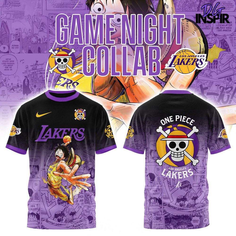 Los Angeles Lakers x One Piece Game Night Special Purple T-Shirt Basketball Oregontrailrvpk Shirt