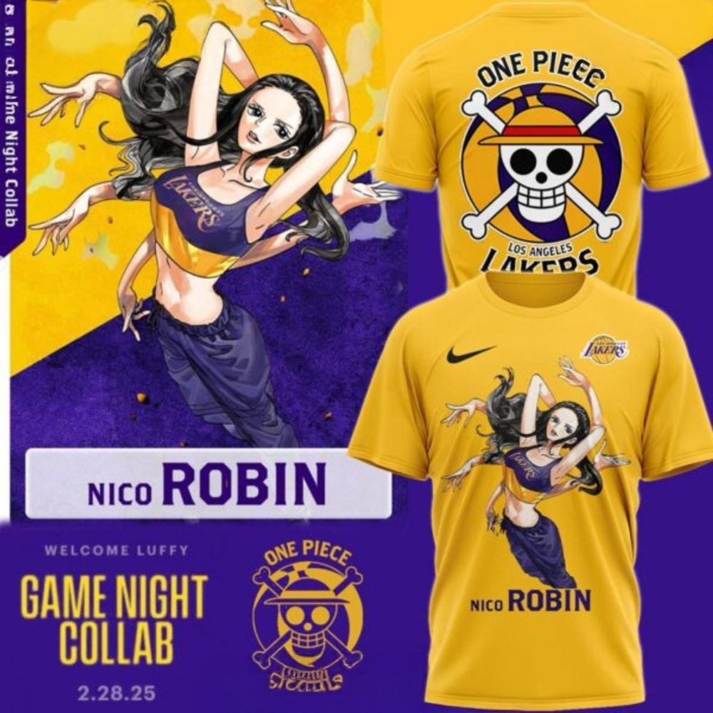 Los Angeles Lakers x One Piece Nico Robin T-Shirt Unique Gifts For Basketball Lovers Oregontrailrvpk Shirt